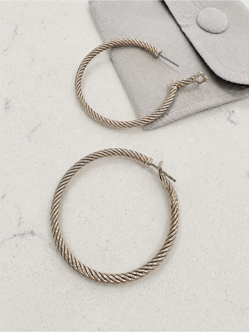 David Yurman Dy 925 Cable Hoop Earrings Sterling Silver 2"